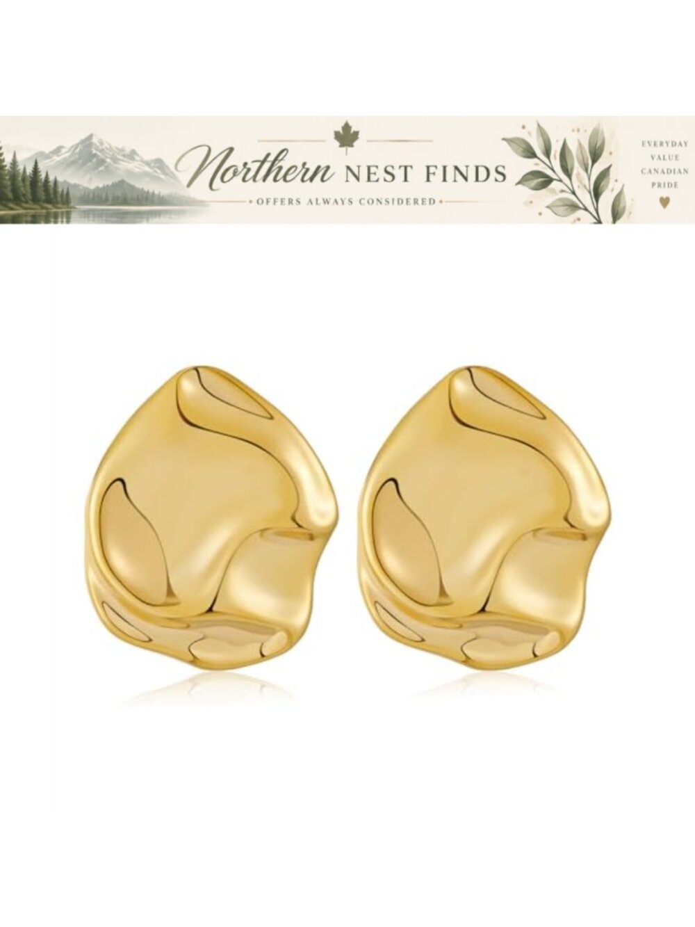 Hammered Gold Stud Earrings Wavy Geometric Statement Jewelry